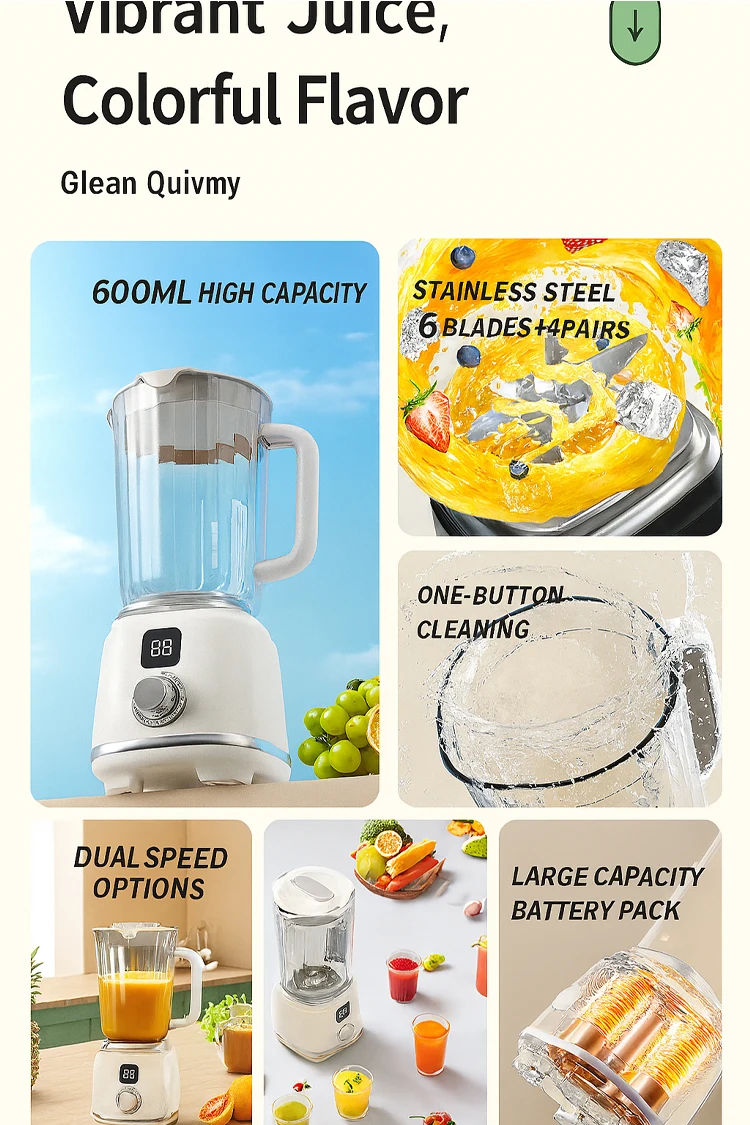 Portable Cordless Blender With 3000mAh Battery, 600ml Juicer Cup, Type-C Charging, Self-Cleaning Smoothie Maker For Travel