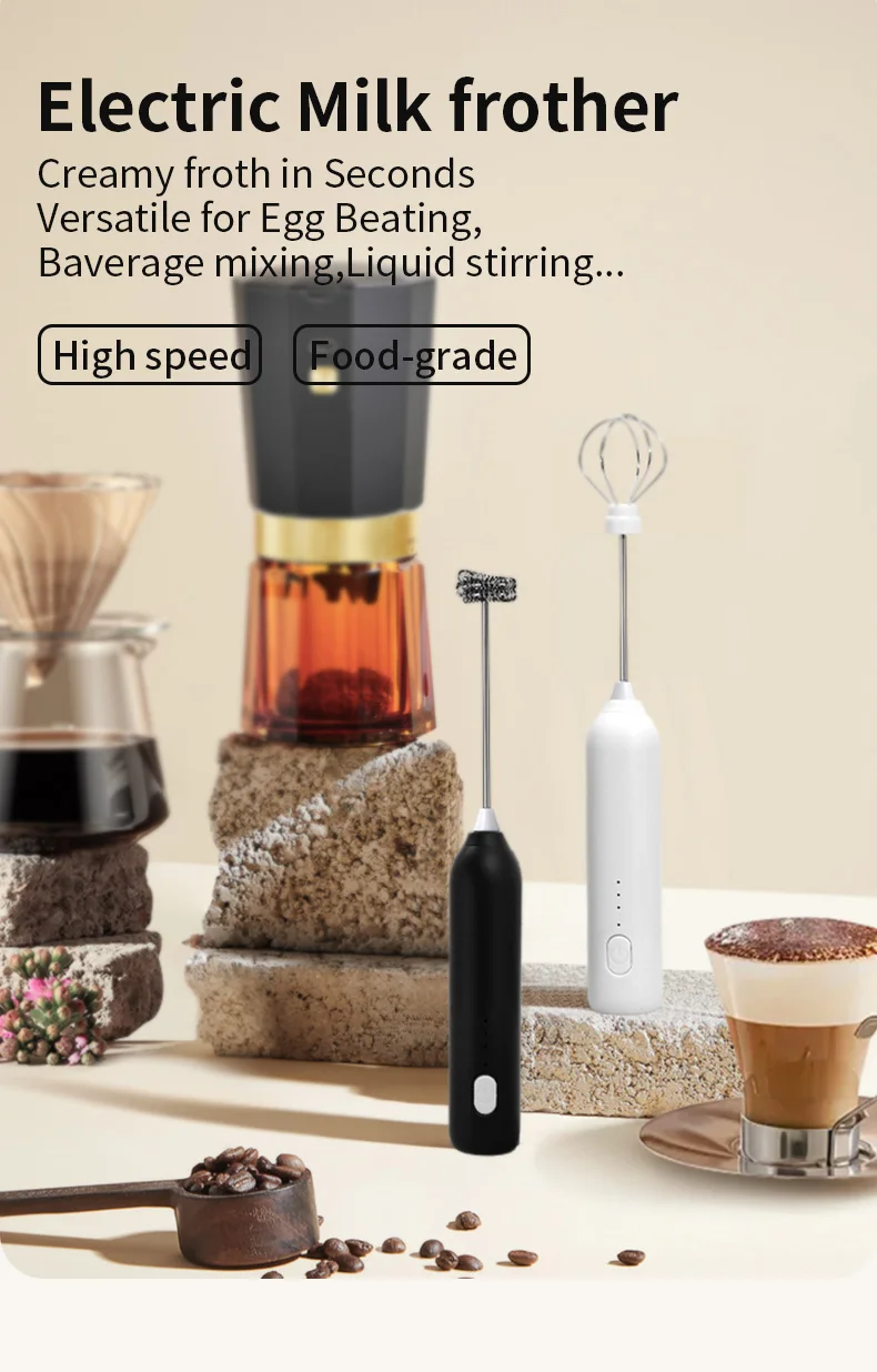 UPGRADED Electric Coffee Frother/MILK Whisk+Egg Beater MINI Food Blender USB Rechargeable Handheld Three Speeds Espresso Tools