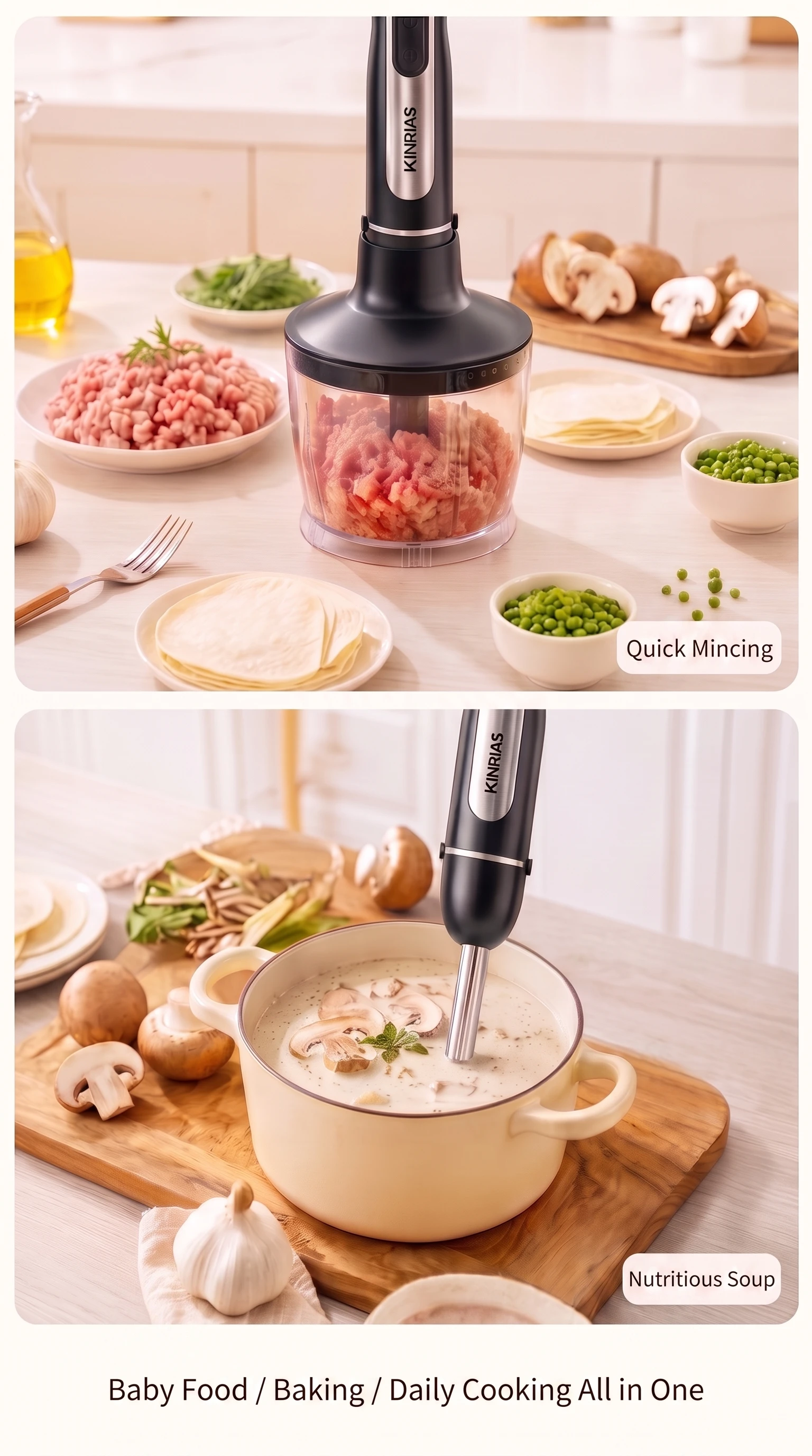1000W 12 Speed Immersion Hand Blender 4 IN 1 Multifunctional Electric Stick Blender for Kitchen Cooking Baking Baby Food Smoothi