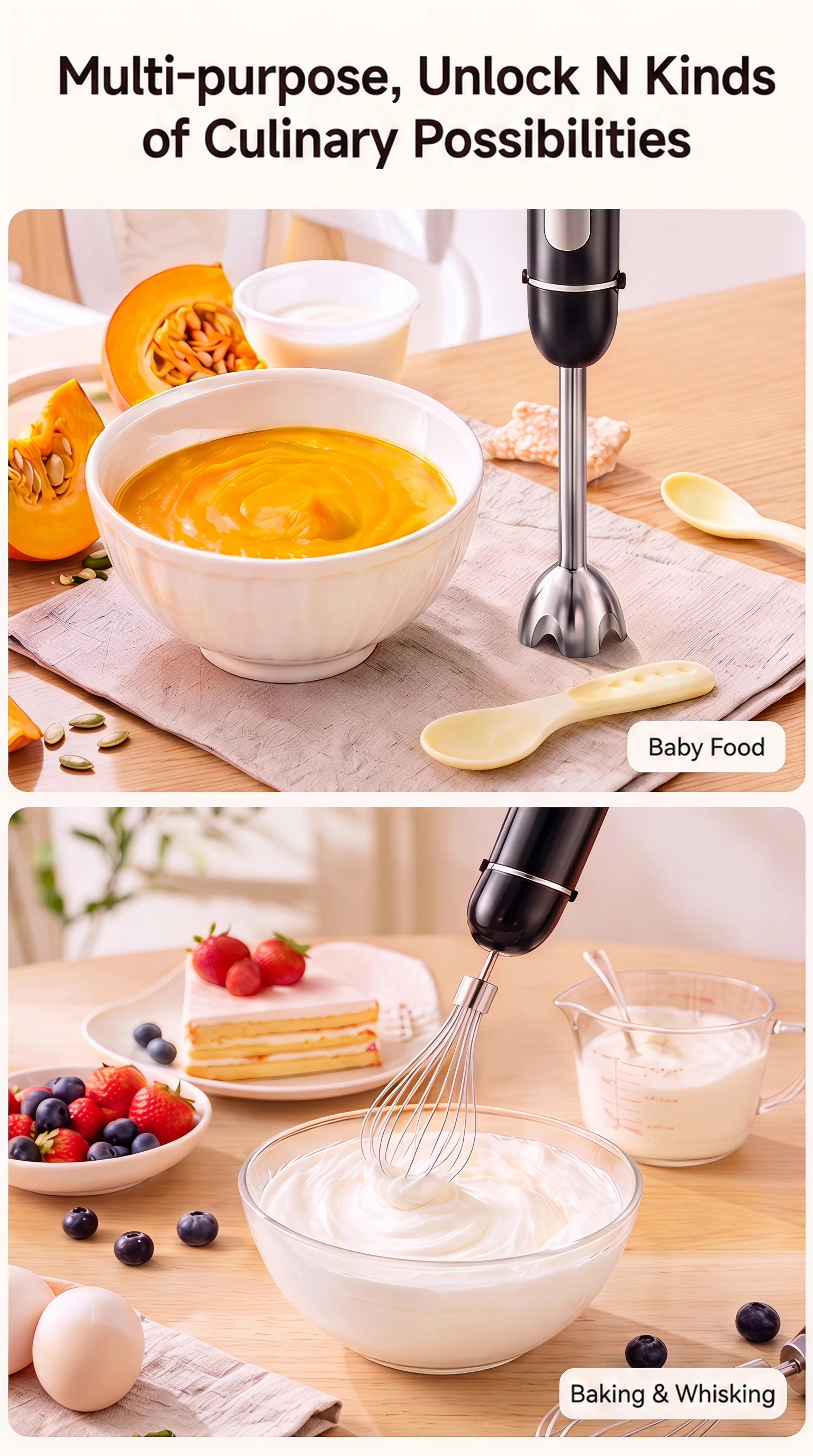 1000W 12 Speed Immersion Hand Blender 4 IN 1 Multifunctional Electric Stick Blender for Kitchen Cooking Baking Baby Food Smoothi