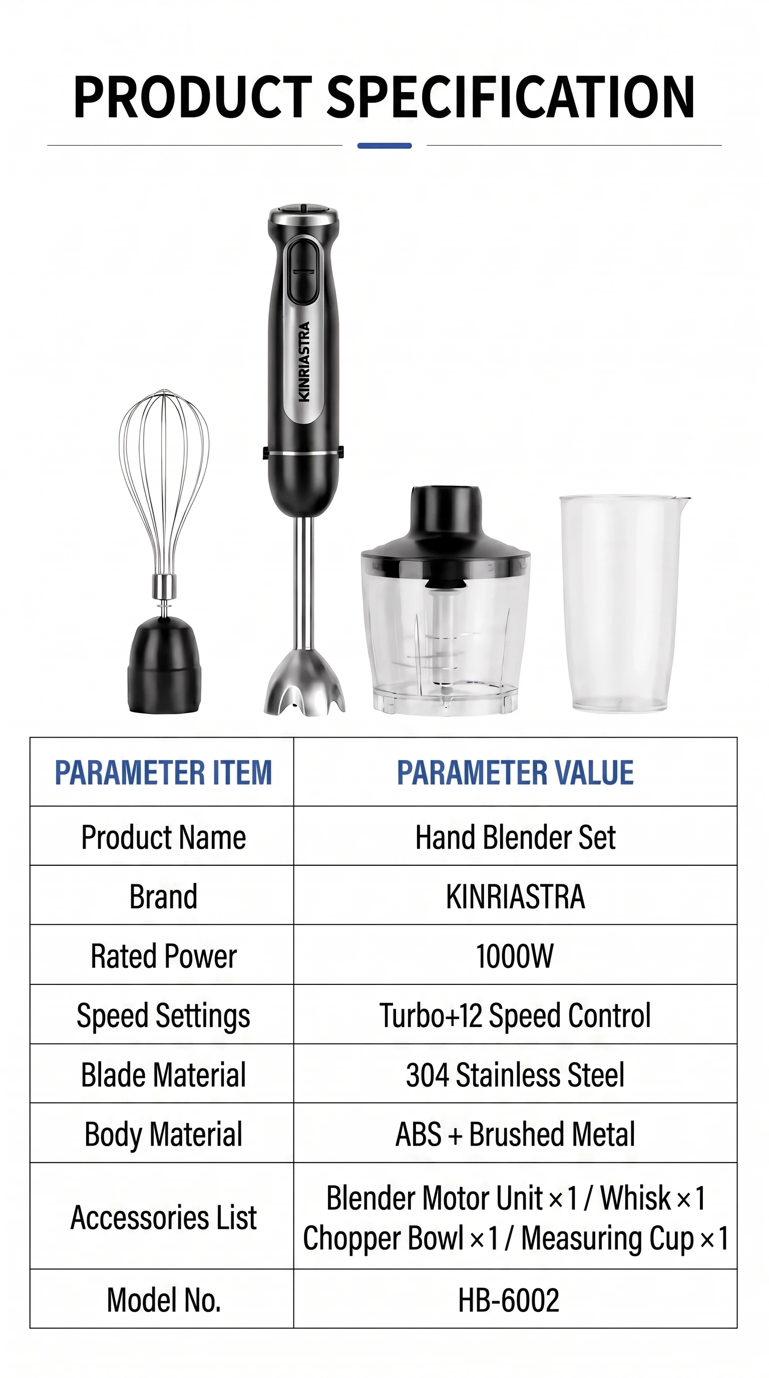 1000W 12 Speed Immersion Hand Blender 4 IN 1 Multifunctional Electric Stick Blender for Kitchen Cooking Baking Baby Food Smoothi