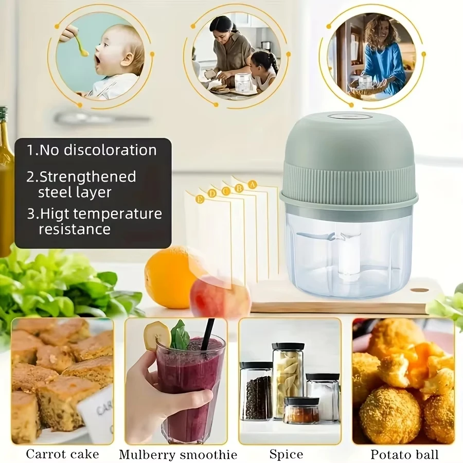 Electric Garlic Masher 260ML Food Blender Household Meat Grinder Onion Chili Vegetable Grinder Kitchen Tools Food Mixer