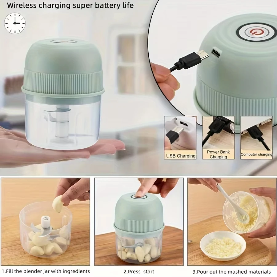 Electric Garlic Masher 260ML Food Blender Household Meat Grinder Onion Chili Vegetable Grinder Kitchen Tools Food Mixer
