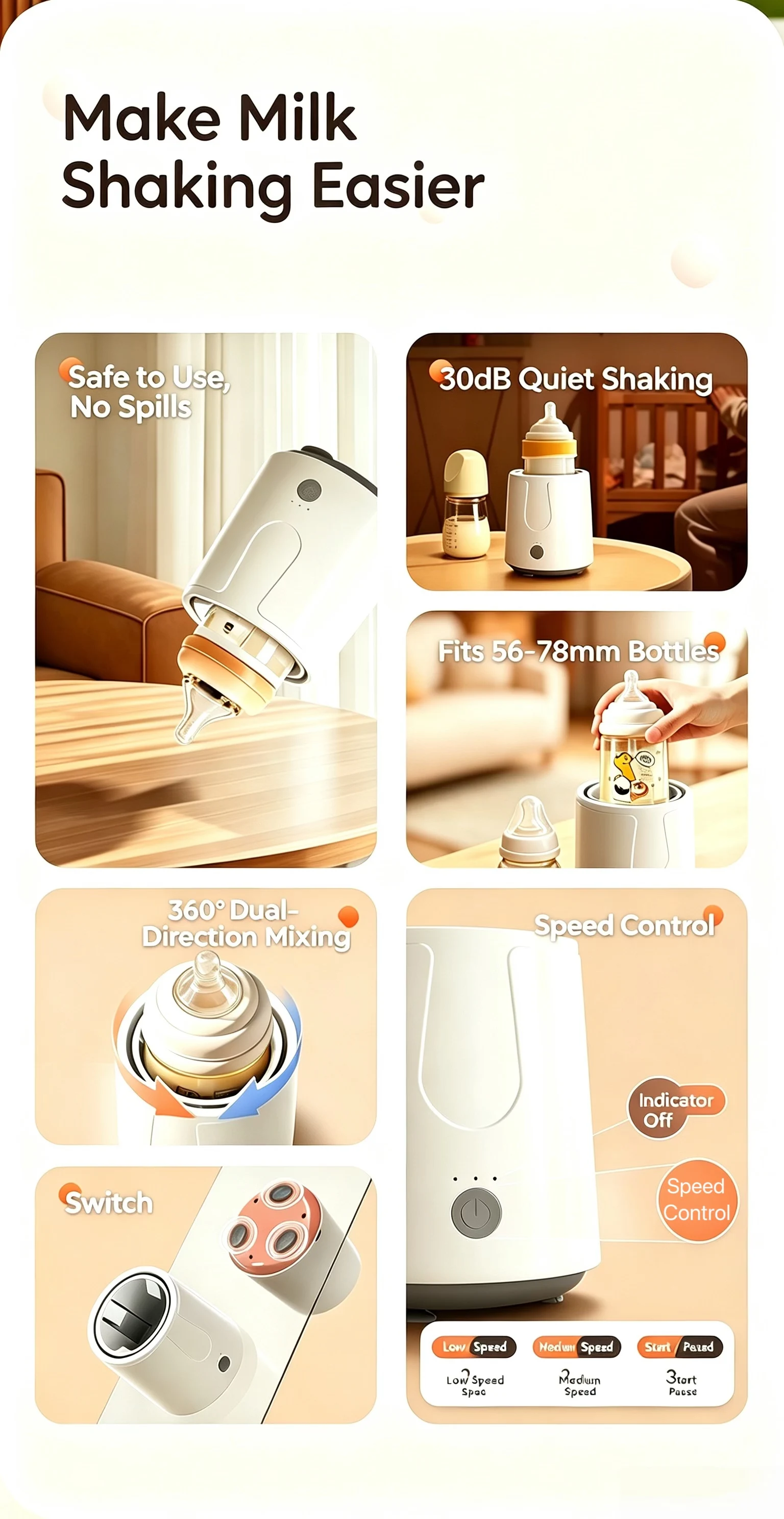 Electric Baby Bottle Milk Shaker, USB Smart Formula Mixer, Automatic Infant Milk Foam Maker, Baby Milk Blender for Milk Powder