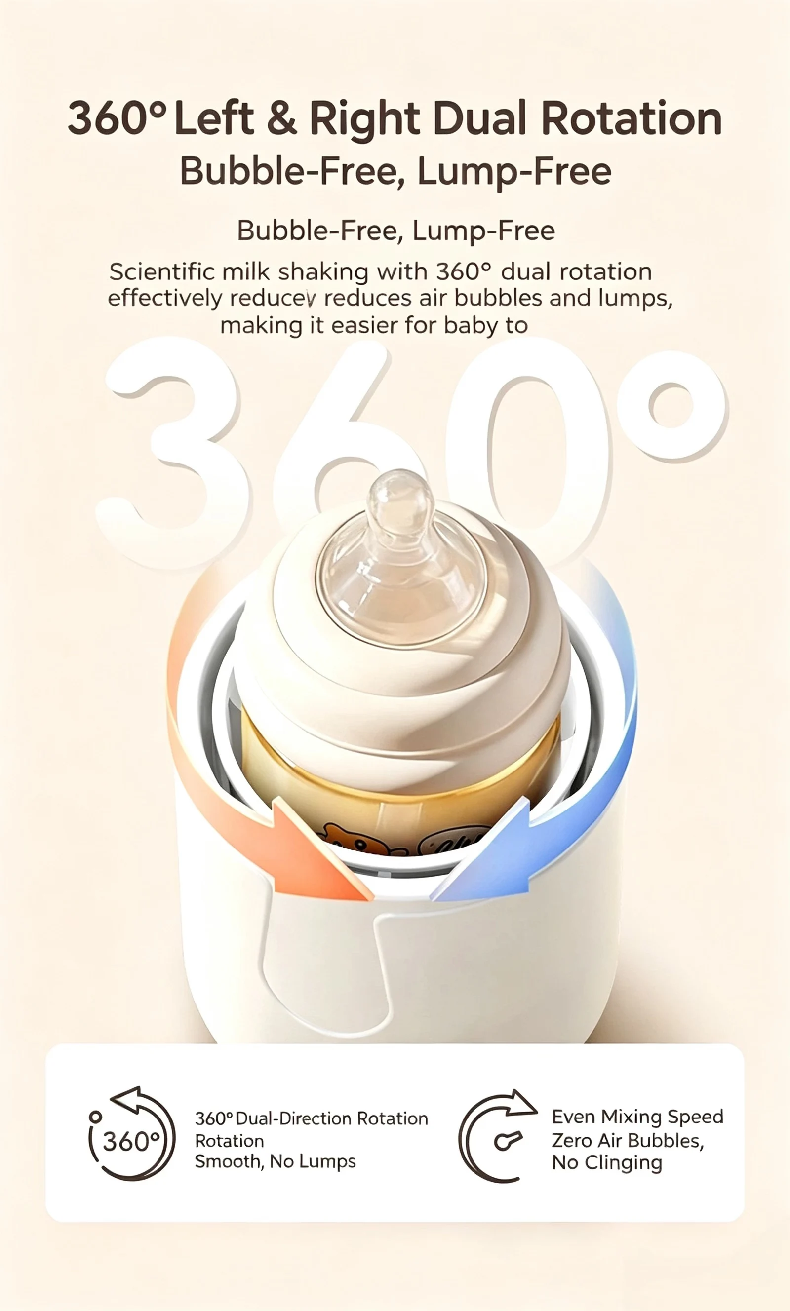 Electric Baby Bottle Milk Shaker, USB Smart Formula Mixer, Automatic Infant Milk Foam Maker, Baby Milk Blender for Milk Powder