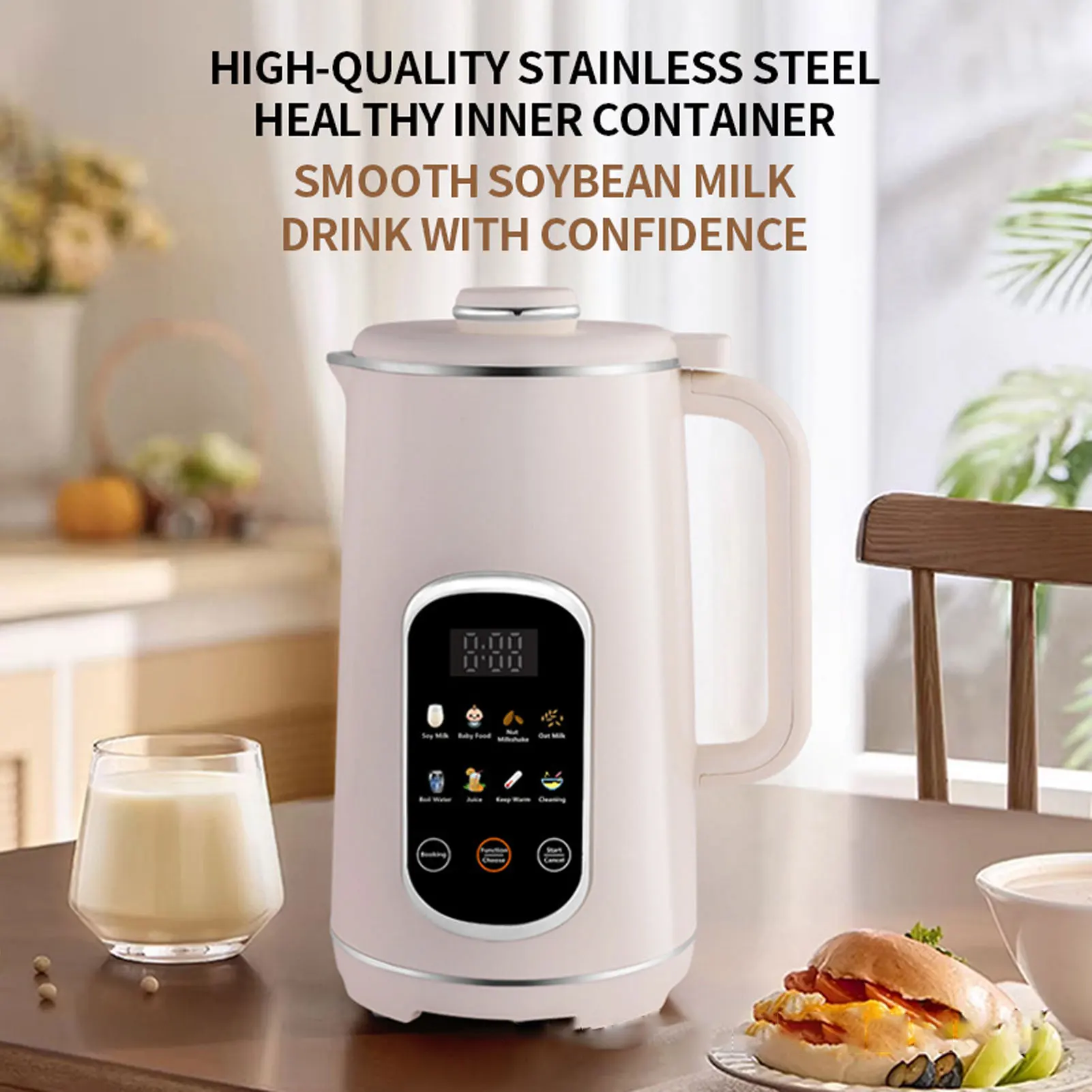 Nut Milk Maker Blender 8 in 1 Programmable Soy Milk Machine Digital Display Stainless Steel Blades 12L Capacity Self Clean