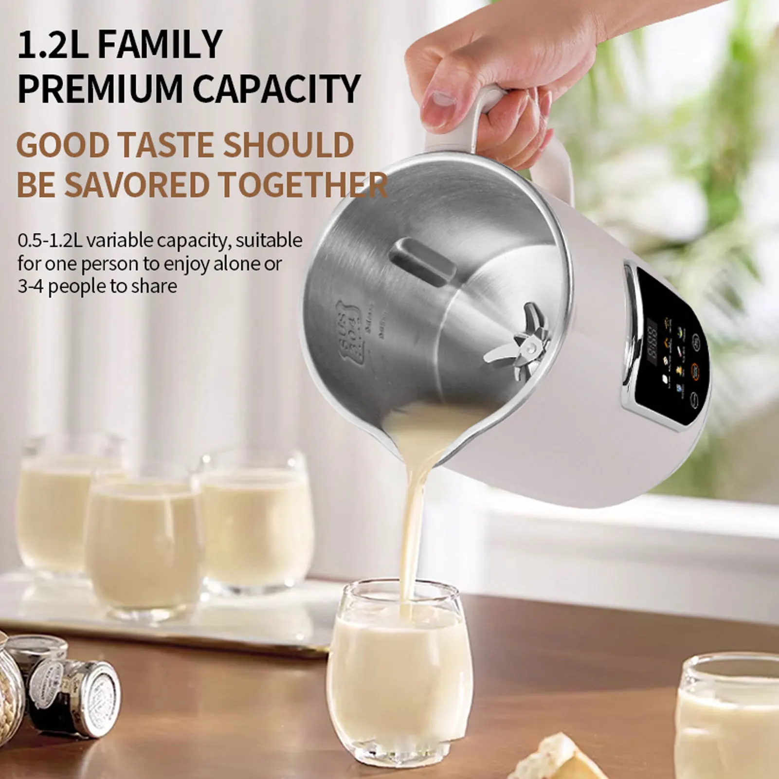Nut Milk Maker Blender 8 in 1 Programmable Soy Milk Machine Digital Display Stainless Steel Blades 12L Capacity Self Clean