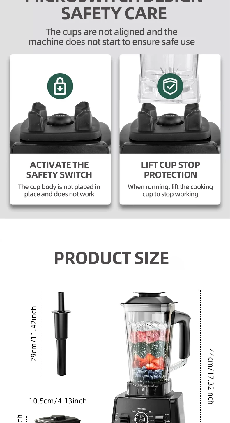 220V Heavy Duty Commercial Blender Juicer Fruit Mixer Professional High Power Food Processor Ice Smoothies BPA Free 2L Jar