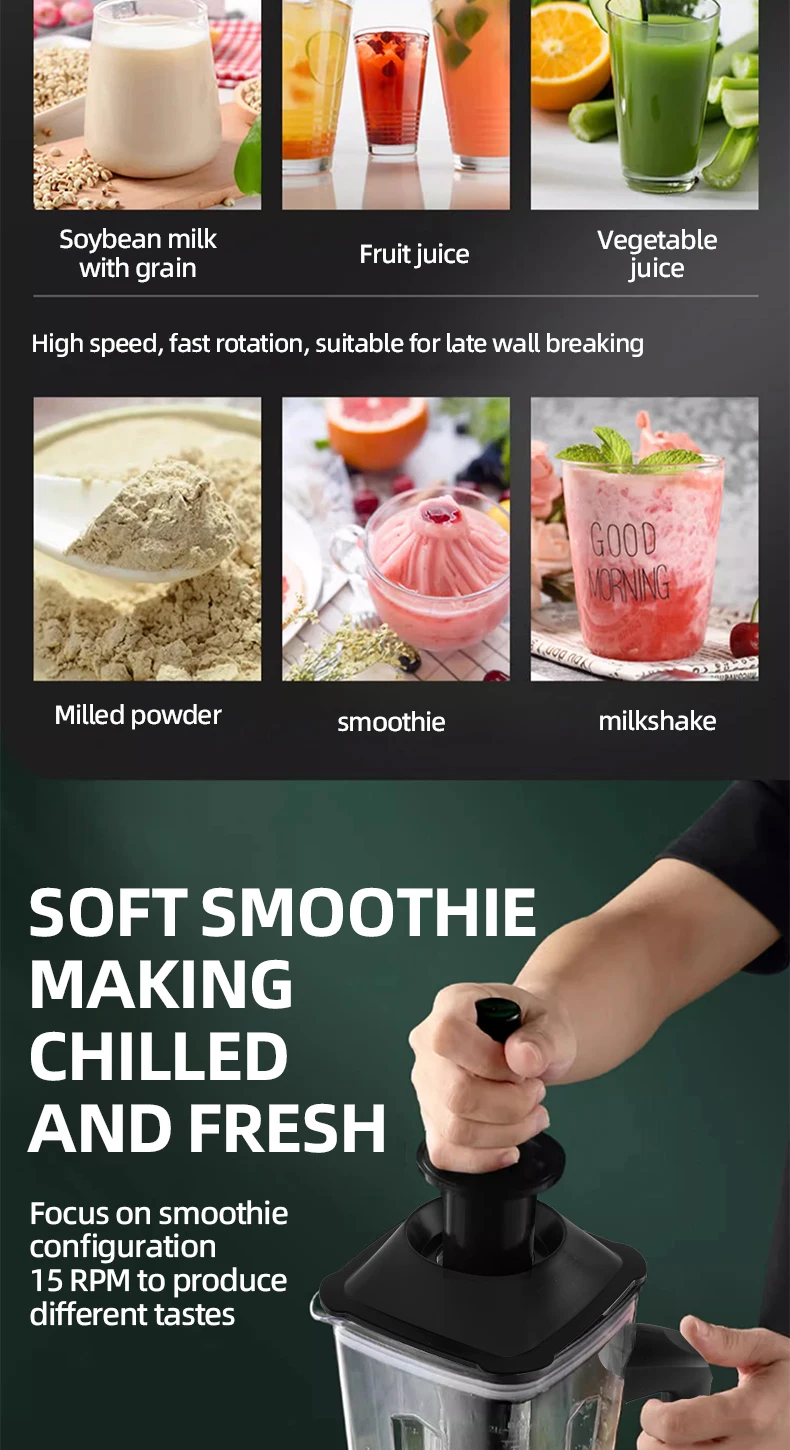 220V Heavy Duty Commercial Blender Juicer Fruit Mixer Professional High Power Food Processor Ice Smoothies BPA Free 2L Jar
