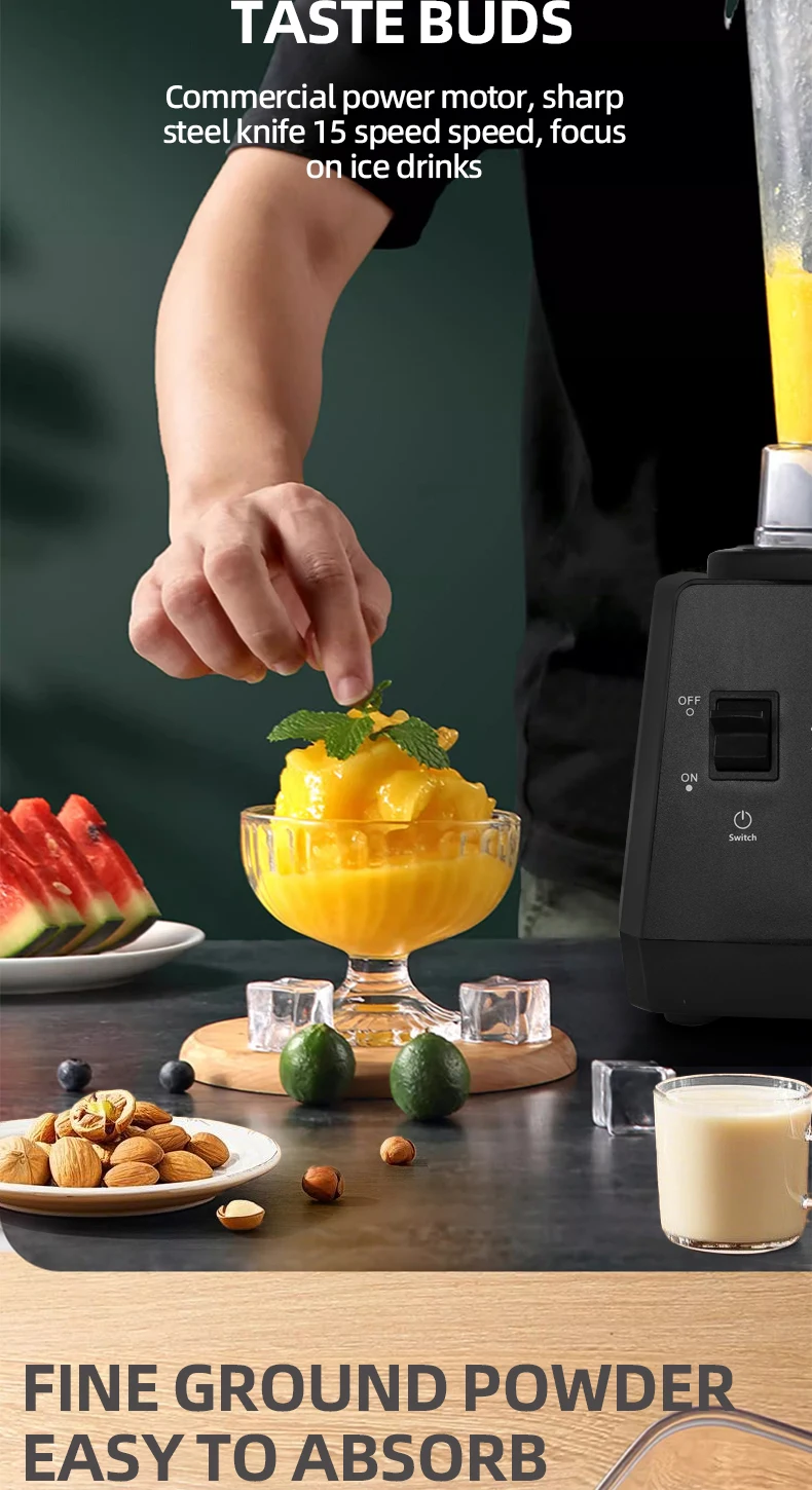 220V Heavy Duty Commercial Blender Juicer Fruit Mixer Professional High Power Food Processor Ice Smoothies BPA Free 2L Jar