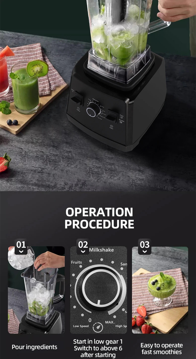 220V Heavy Duty Commercial Blender Juicer Fruit Mixer Professional High Power Food Processor Ice Smoothies BPA Free 2L Jar