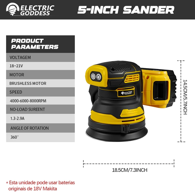 Electric Goddess Brushless Sander Disc 8000rpm For Dewalt 20V Battery Cordless Woodworking Sanding Putty Polishing Power Tool 