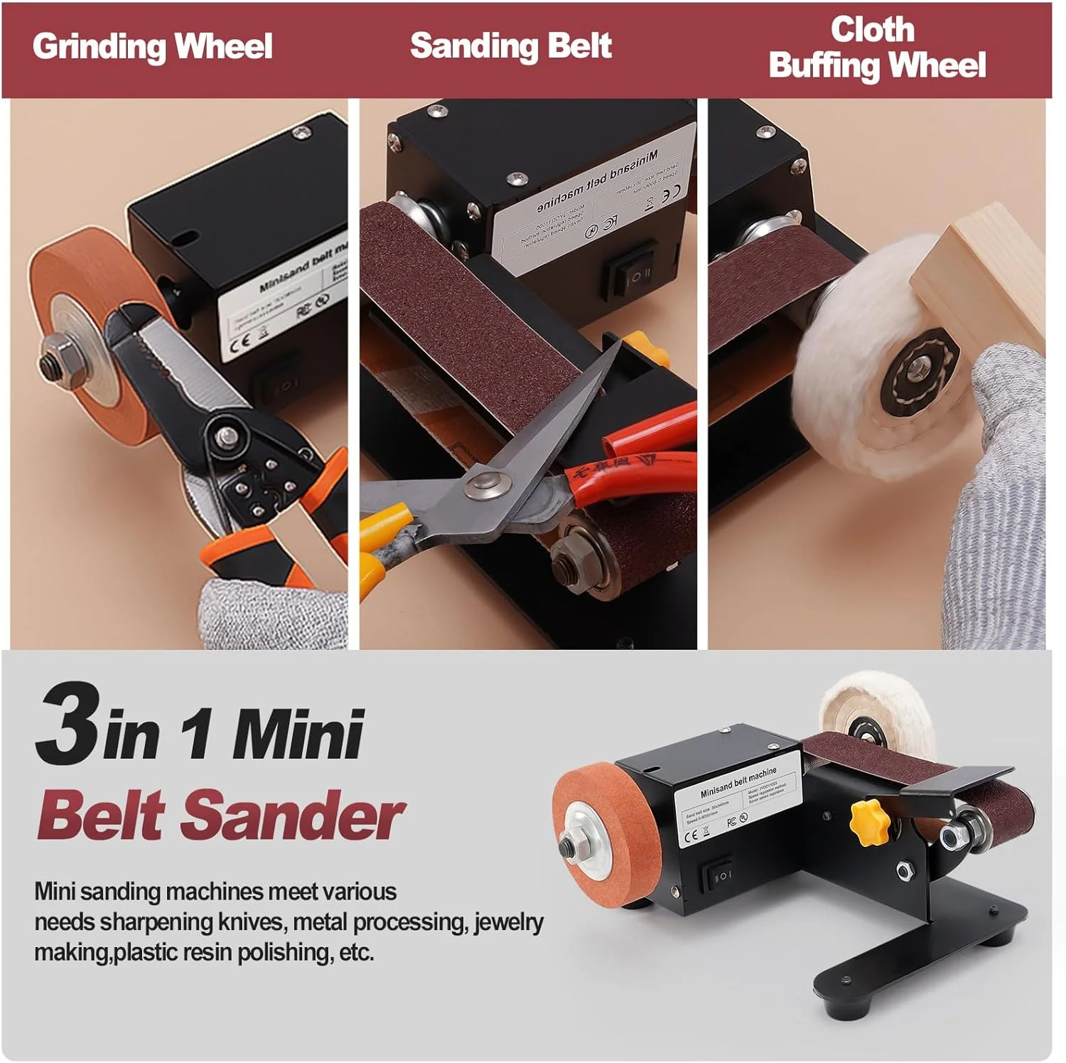 Stand Belt Sander, 350W Stationary Grinder Adjustable Angle Micro Electric Belt Sander with 10-Piece Sanding Belts