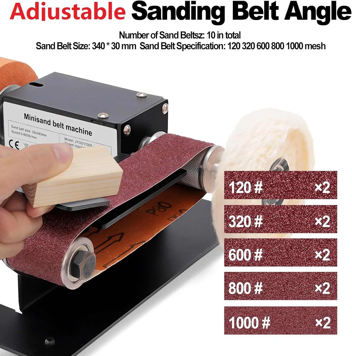 Stand Belt Sander, 350W Stationary Grinder Adjustable Angle Micro Electric Belt Sander with 10-Piece Sanding Belts