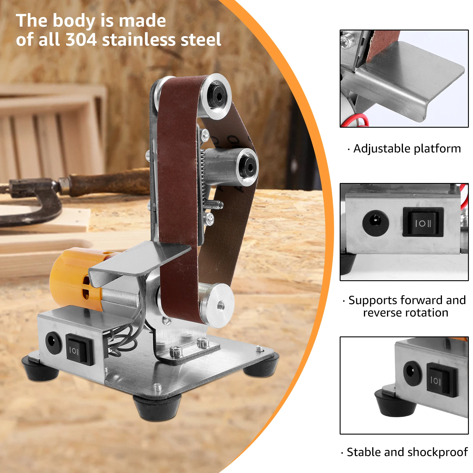 Mini Belt Grinding Machine Tool Sharpening Machine Sanding Grinding Electric Multifunctional Sander Polisher Machine Adjustable