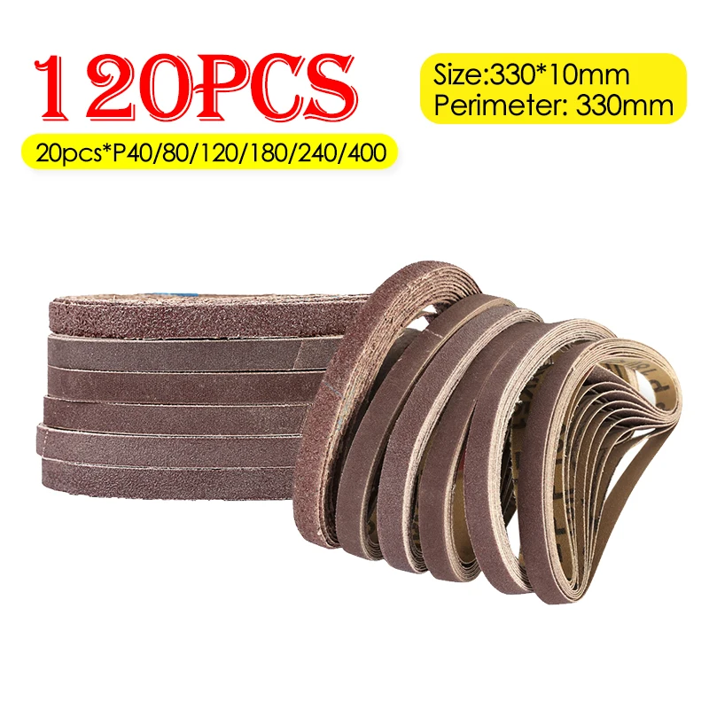120PCS 330x10mm Sanding Belts Abrasive Belts for 3/8" Air Belt Sander Air Angle Grinder Grinding Machine Polishing Grinding Belt