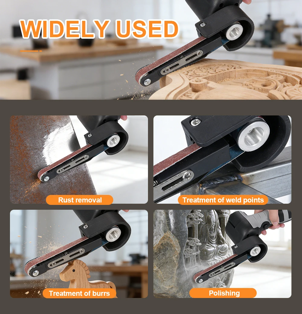 Cordless Belt Sander 180° Adjustable Grinding Head 6500RPM Portable Polishing Machine 10*355mm Sanding Belt For Wood Metal