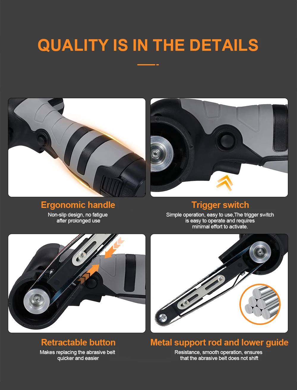 Cordless Belt Sander 180° Adjustable Grinding Head 6500RPM Portable Polishing Machine 10*355mm Sanding Belt For Wood Metal