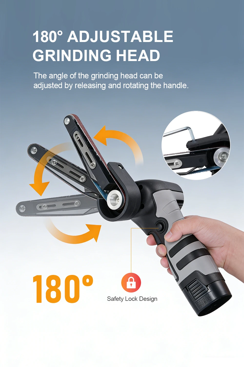 Cordless Belt Sander 180° Adjustable Grinding Head 6500RPM Portable Polishing Machine 10*355mm Sanding Belt For Wood Metal
