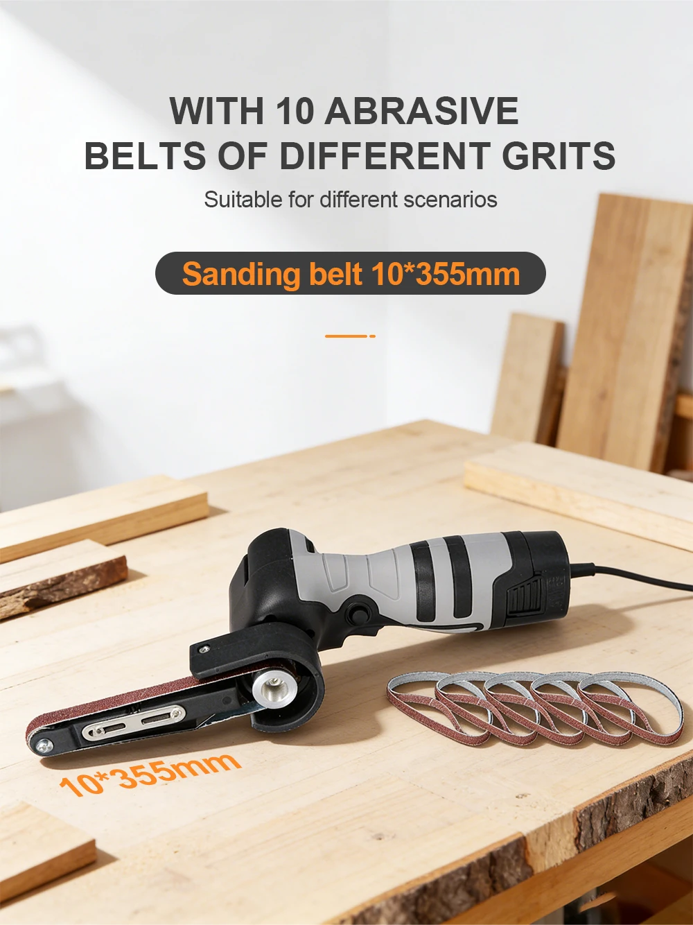 Cordless Belt Sander 180° Adjustable Grinding Head 6500RPM Portable Polishing Machine 10*355mm Sanding Belt For Wood Metal