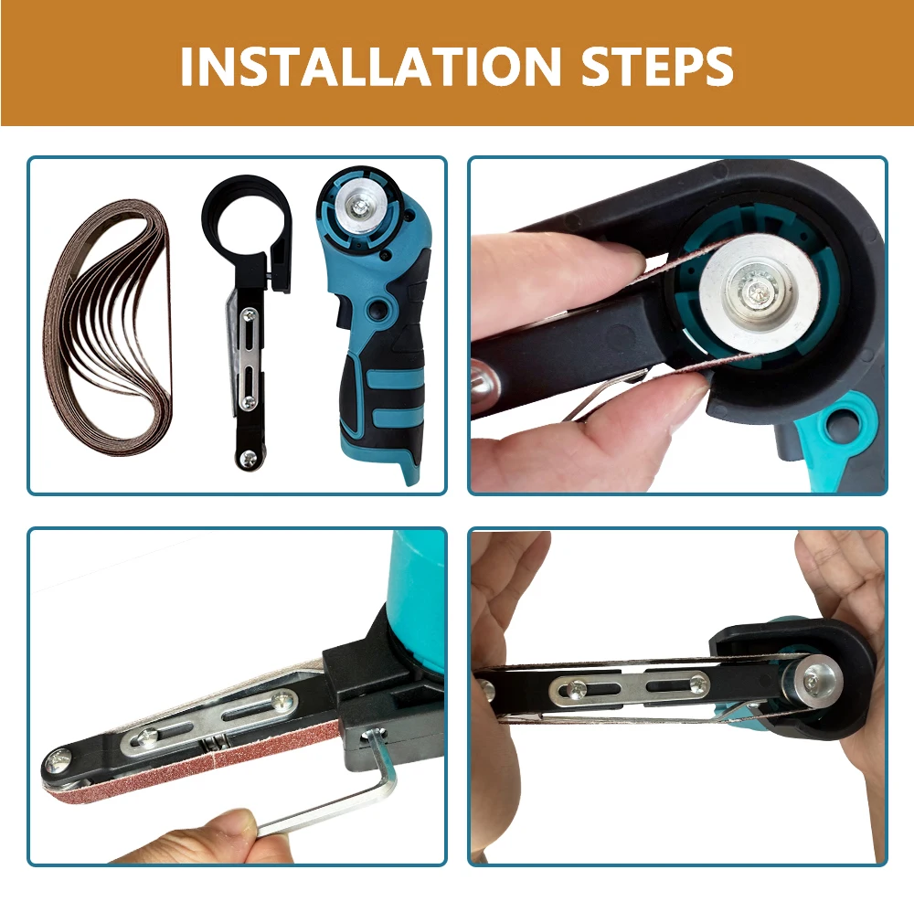 Cordless Belt Sander 180° Adjustable Grinding Head 6500RPM Portable Polishing Machine 10*355mm Sanding Belt For Wood Metal