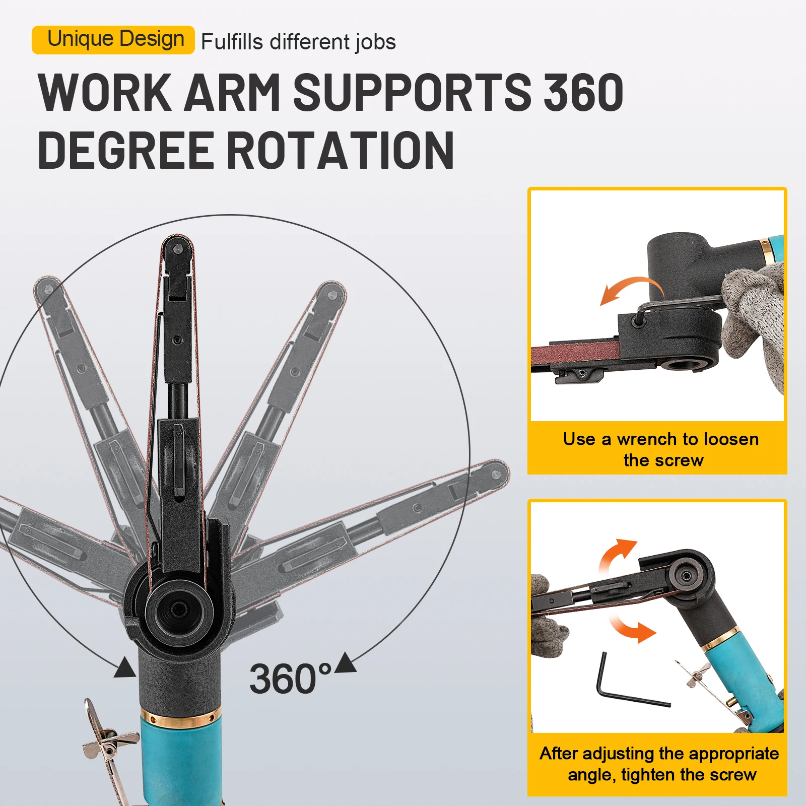 330x10mm Mini Pneumatic Belt Sander Pneumatic Tool with 12pcs Belts 60/80/120 Grit For Aluminium Iron Steel Etc Metal Polishing
