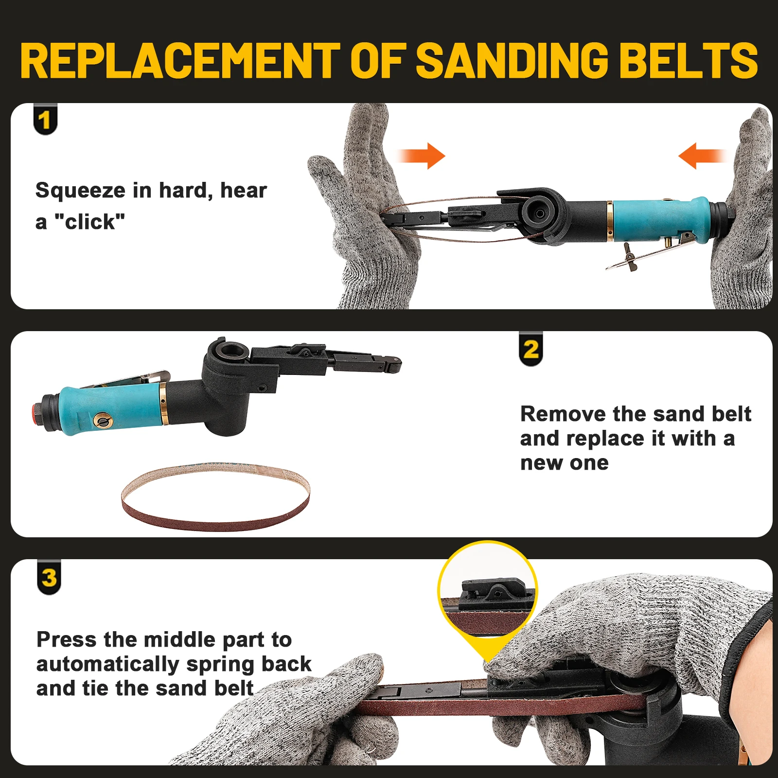 330x10mm Mini Pneumatic Belt Sander Pneumatic Tool with 12pcs Belts 60/80/120 Grit For Aluminium Iron Steel Etc Metal Polishing
