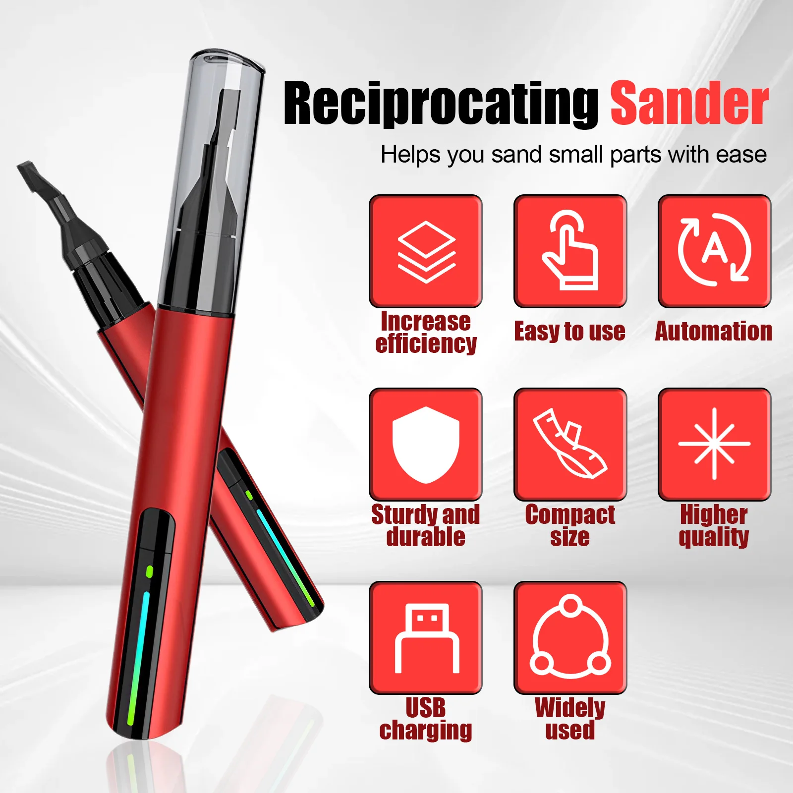 Mini Reciprocating Sander Set Portable Electric Sanding Pen USB Rechargeable Mini Sander with Overload Protection 3 Gears