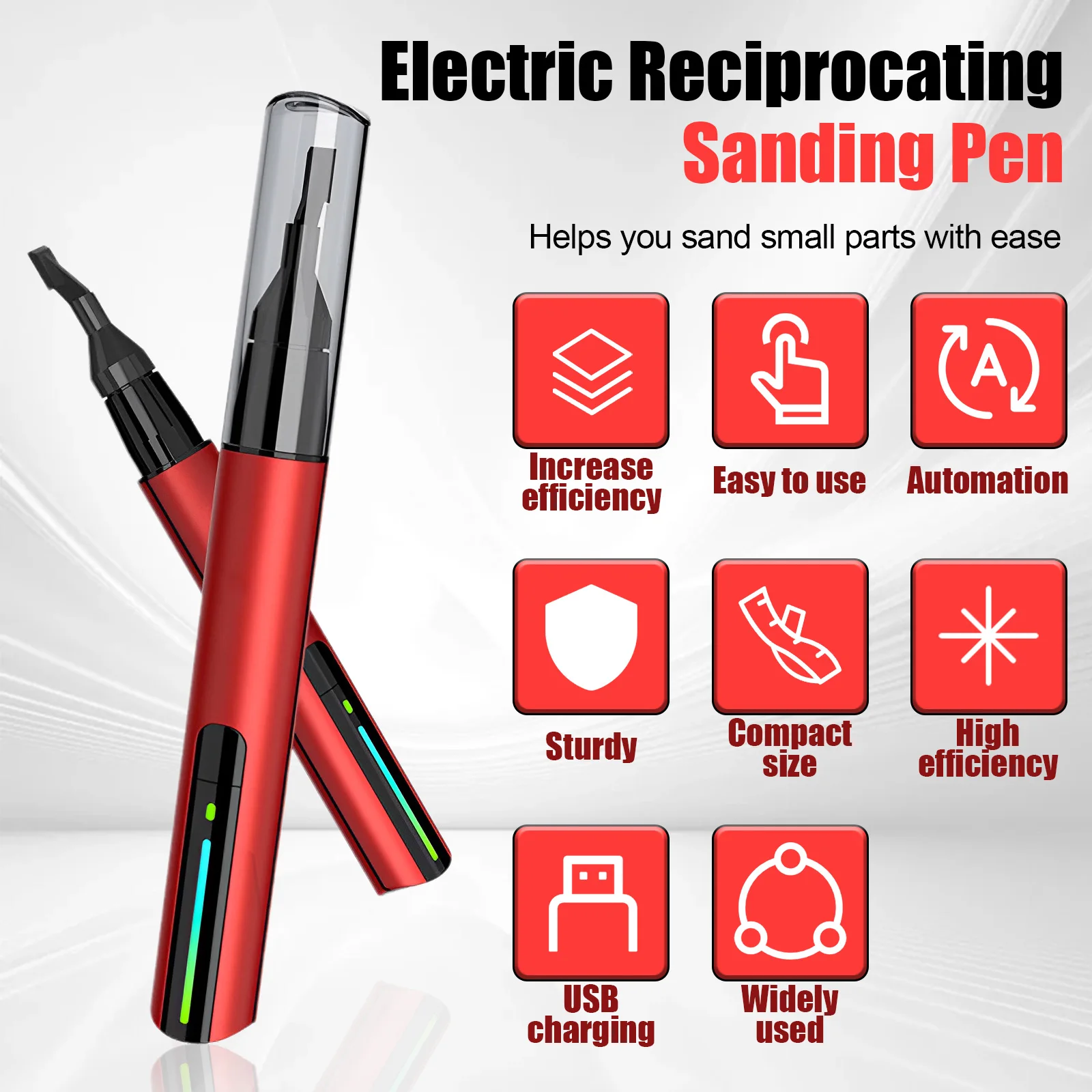 Electric Sanding Pen USB Rechargeable Mini Reciprocating Sander 3 Gears Adjustable Detail Sander for Grinding Polishing Surfaces