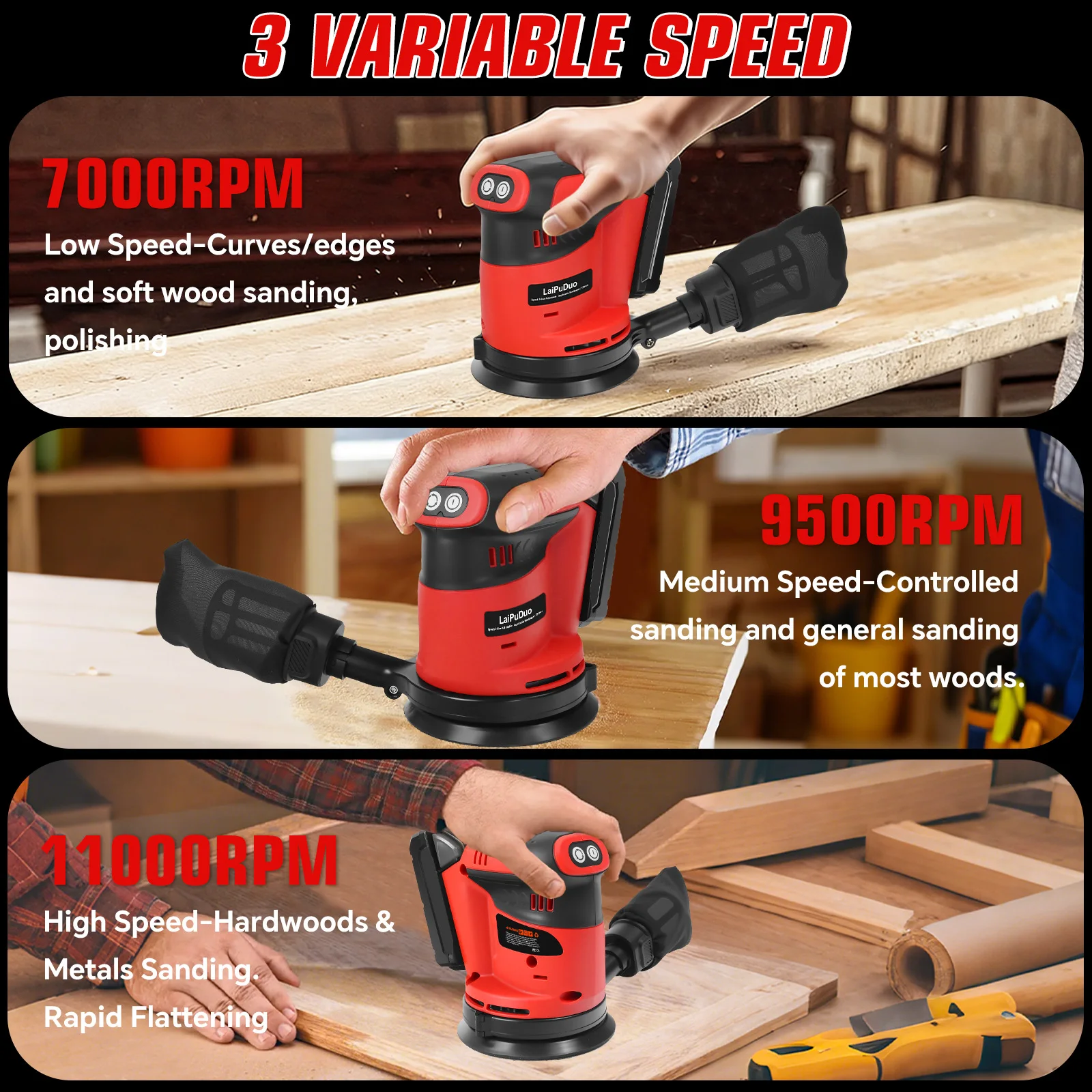125mm Random Orbital Sander Electric Sanding Grinding Machine 3 Variable Speed Woodworking Power Tools For Milwaukee 18V Battery