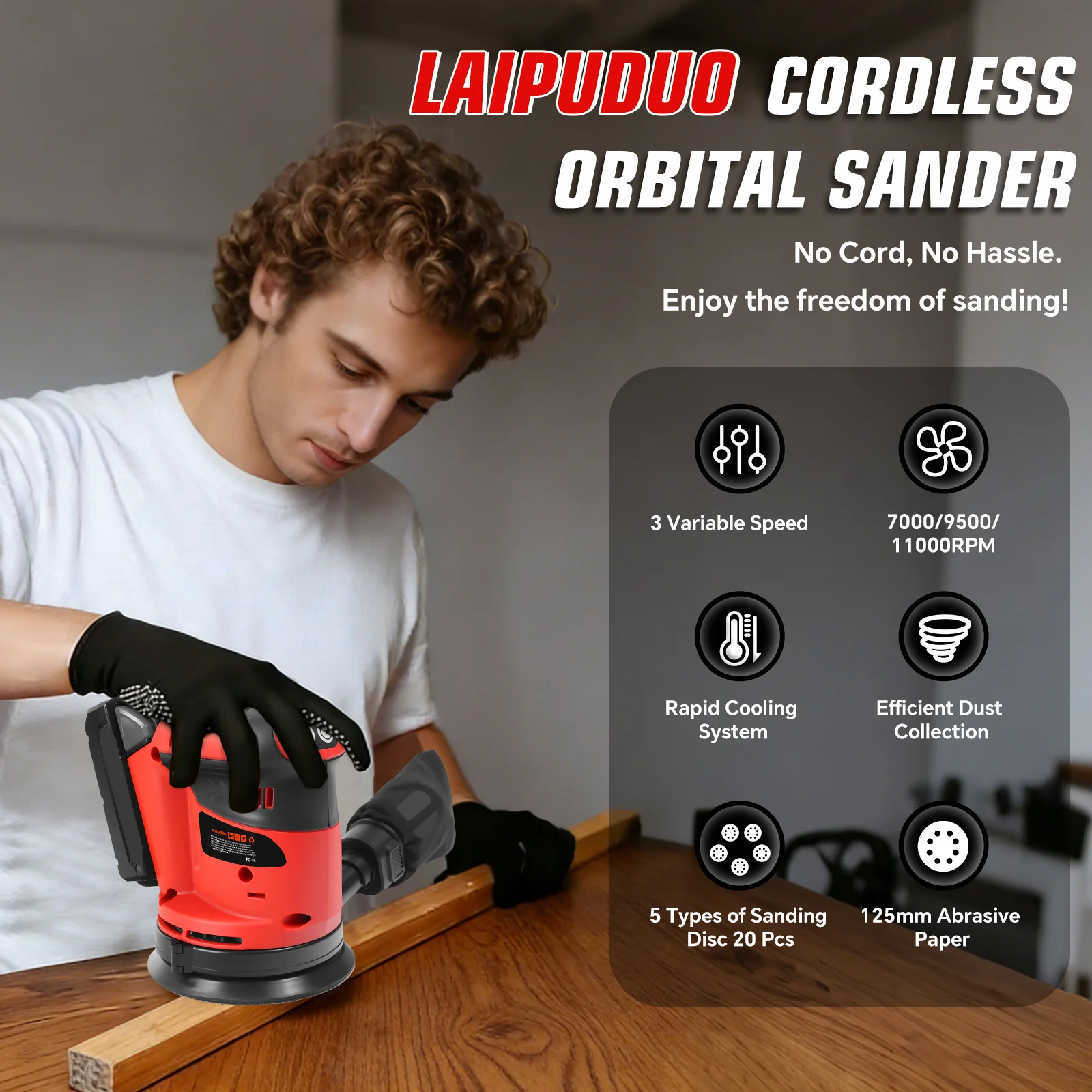 125mm Random Orbital Sander Electric Sanding Grinding Machine 3 Variable Speed Woodworking Power Tools For Milwaukee 18V Battery
