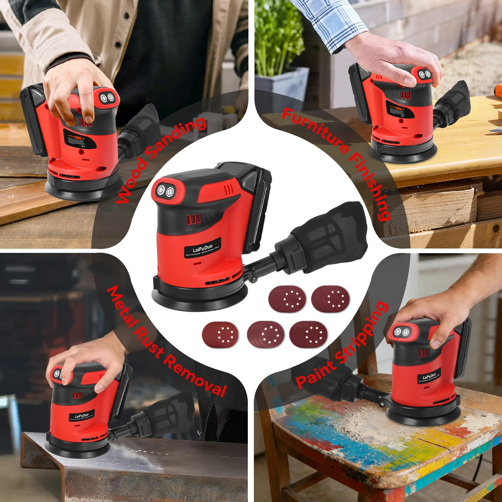 125mm Random Orbital Sander Electric Sanding Grinding Machine 3 Variable Speed Woodworking Power Tools For Milwaukee 18V Battery