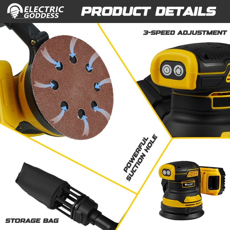 Brushless Sander Disc 8000rpm For Dewalt 20V Battery Cordless Woodworking Sanding Putty Polishing Power Tool 
