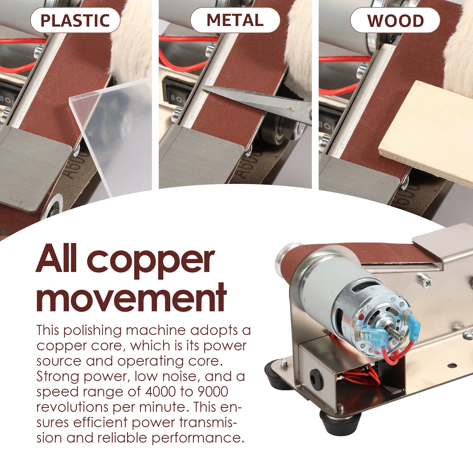 Mini Belt Sander US 15 Degree Stainless Steel Electric Belt Grinder 7 Adjustable Speed Electric Polishing Sanding Machine