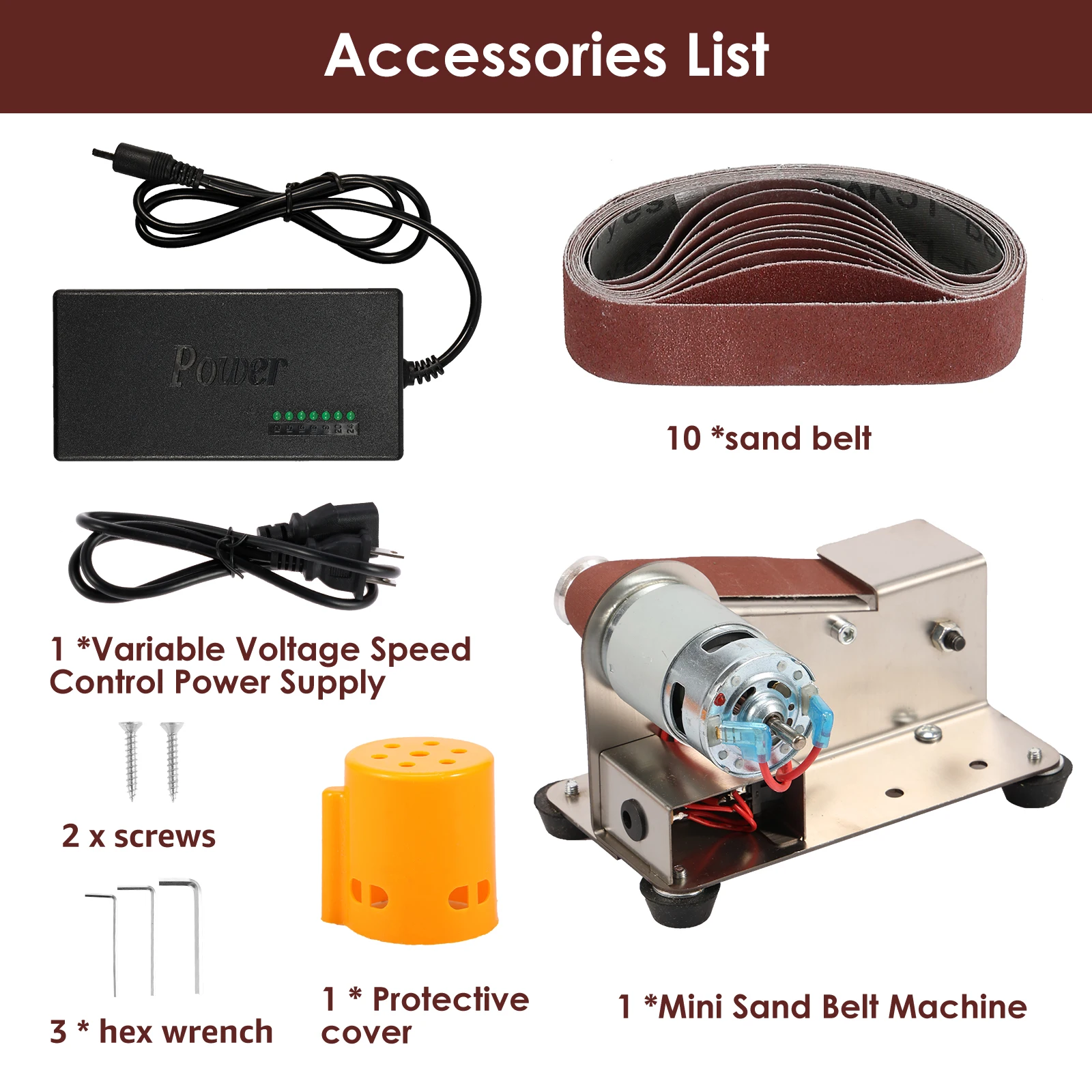 Mini Belt Sander US 15 Degree Stainless Steel Electric Belt Grinder 7 Adjustable Speed Electric Polishing Sanding Machine
