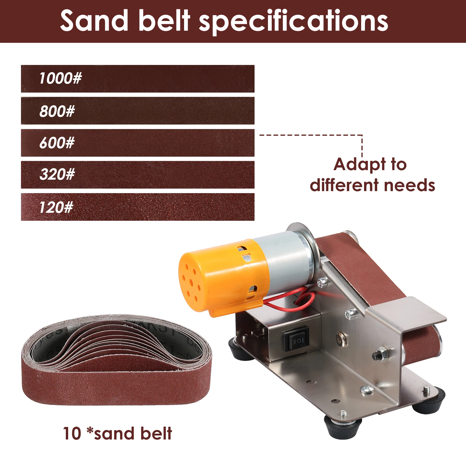 Mini Belt Sander US 15 Degree Stainless Steel Electric Belt Grinder 7 Adjustable Speed Electric Polishing Sanding Machine