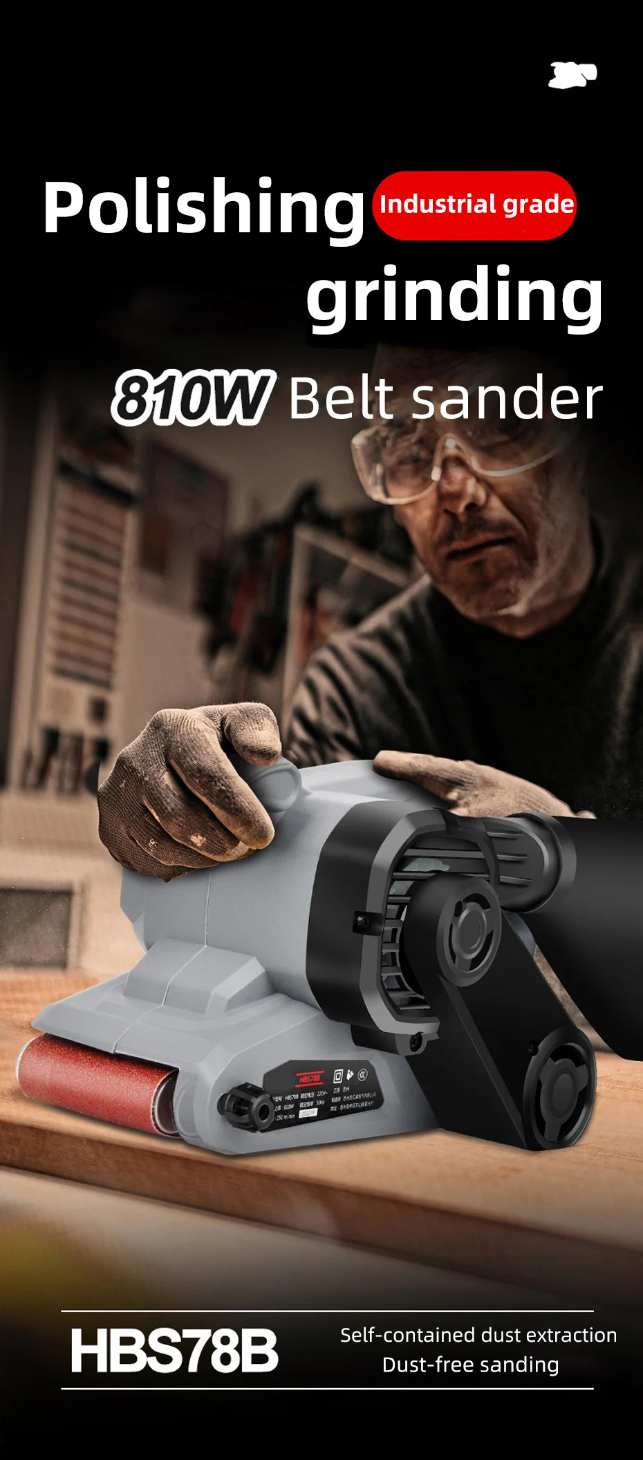 Electric Belt Sander Portable Sander Tank Flat Flat Sanding Machine Small Polishing Machine Woodworking Home Sandpaper Machine