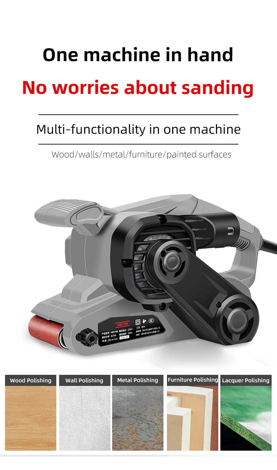 Electric Belt Sander Portable Sander Tank Flat Flat Sanding Machine Small Polishing Machine Woodworking Home Sandpaper Machine