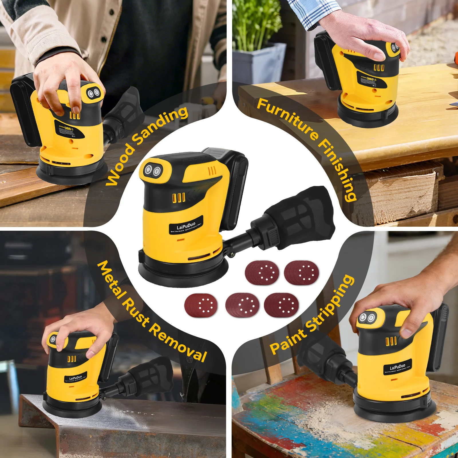 125mm Random Orbital Sander 3-Speed Cordless Electric Sander Woodworking Polishing Sanding Power Tool for Dewalt 20V Battery Pin