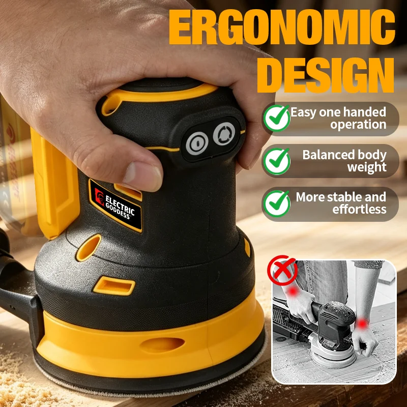 Electric Goddess Brushless Sander Disc 11000rpm Cordless 3 Gear Woodworking Sanding Putty Polishing For Dewalt 20V Battery Pin