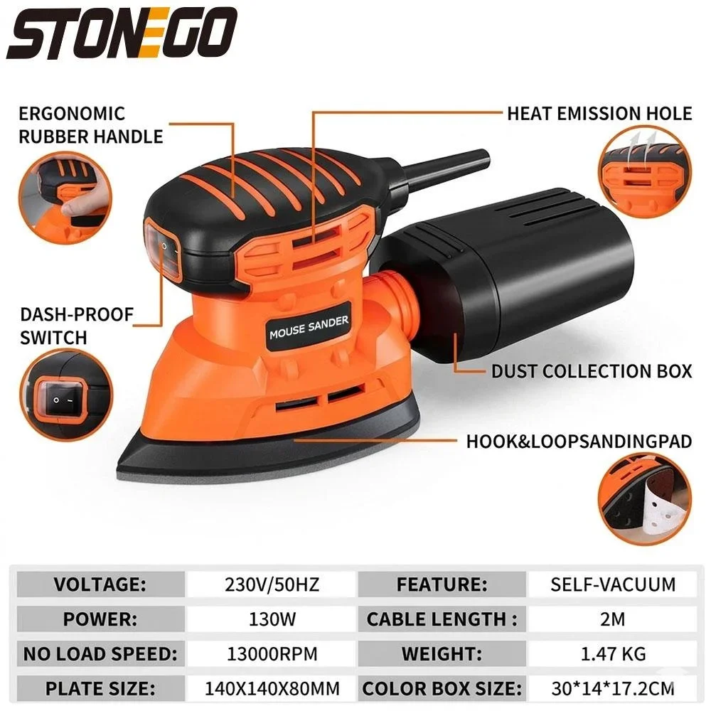 Electric Sander with Dust Collection 12pcs Sanding Sheets Corded Power Sander for Wood Metal Polishing DIY Grinding