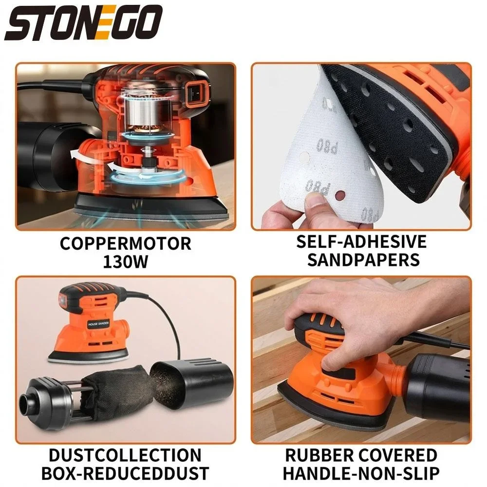 Electric Sander with Dust Collection 12pcs Sanding Sheets Corded Power Sander for Wood Metal Polishing DIY Grinding