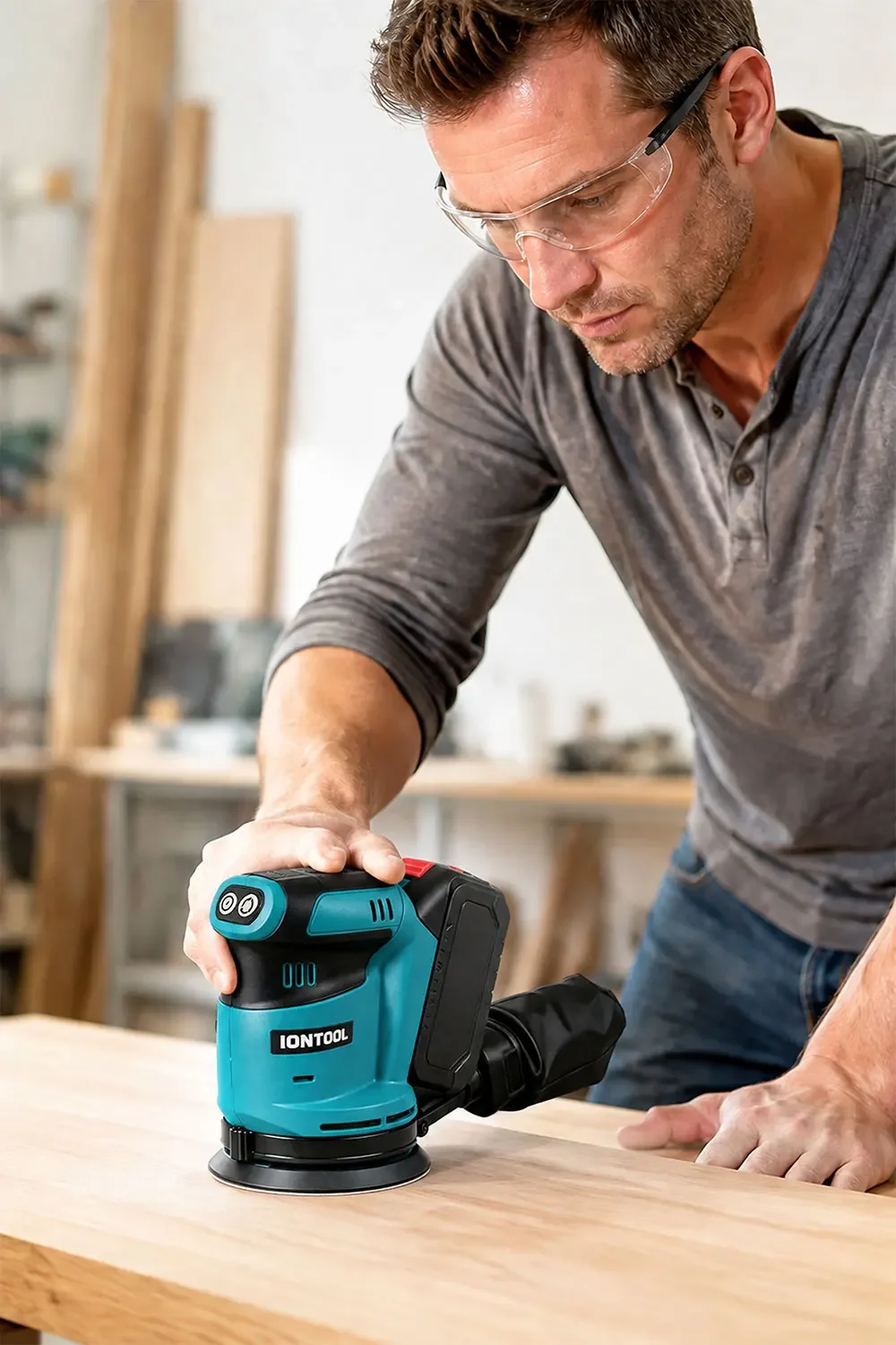 IONTOOL Ultra Lightweight Variable Speed Sander 175mm for Woodworking and Fine Detail Sanding DIY Home Use Bare Unit