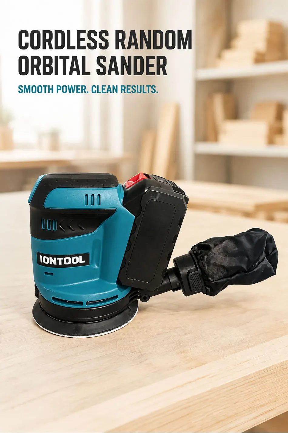 IONTOOL Durable Cordless Orbital Sander 9500rpm For Furniture Veneer Sanding and Edge Banding Smoothing and Surface Polishing