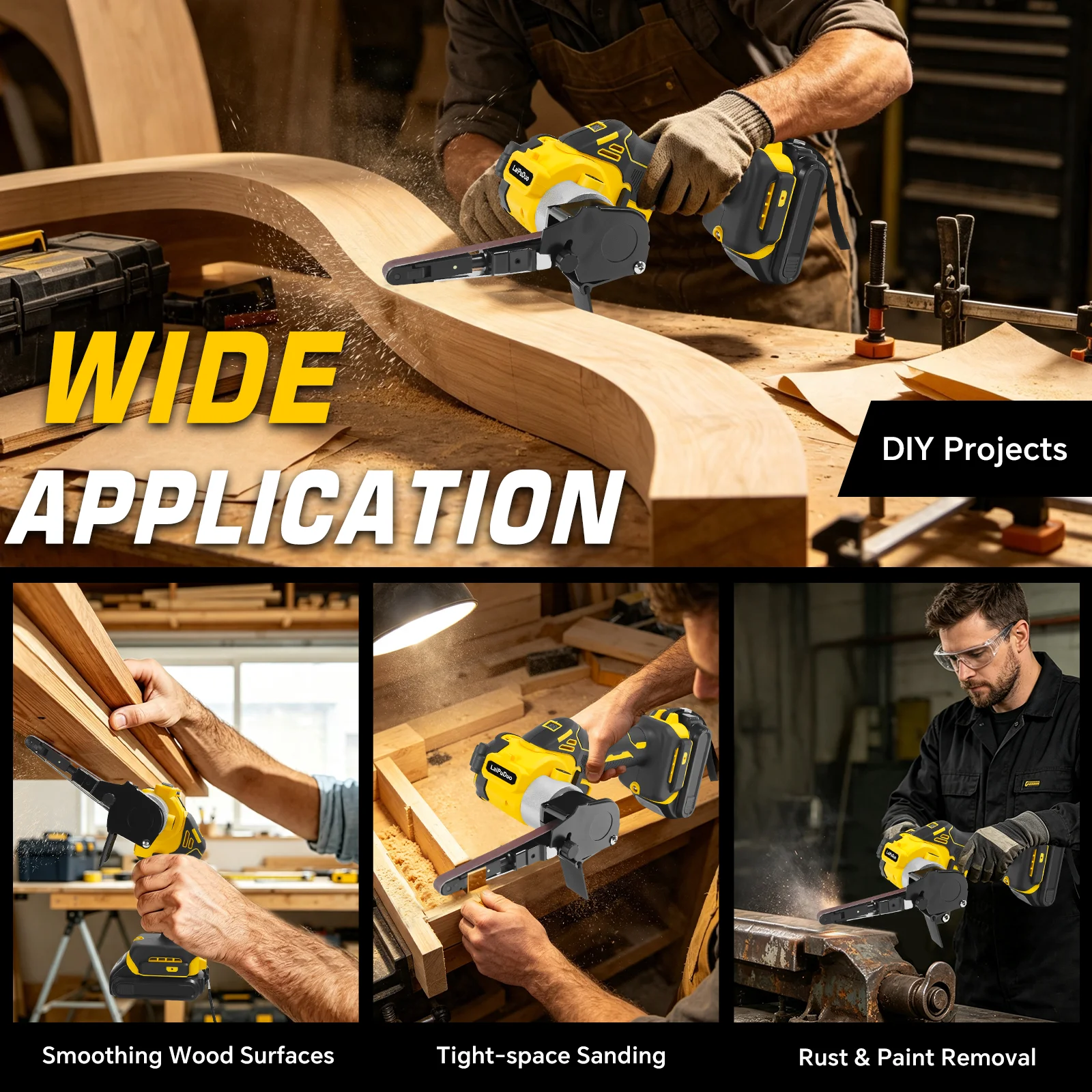 Cordless Detail Belt Sander 680W Brushless Handheld Mini Belt Sander Woodworking Metal Rust Removal For Dewalt 20V Battery Pin