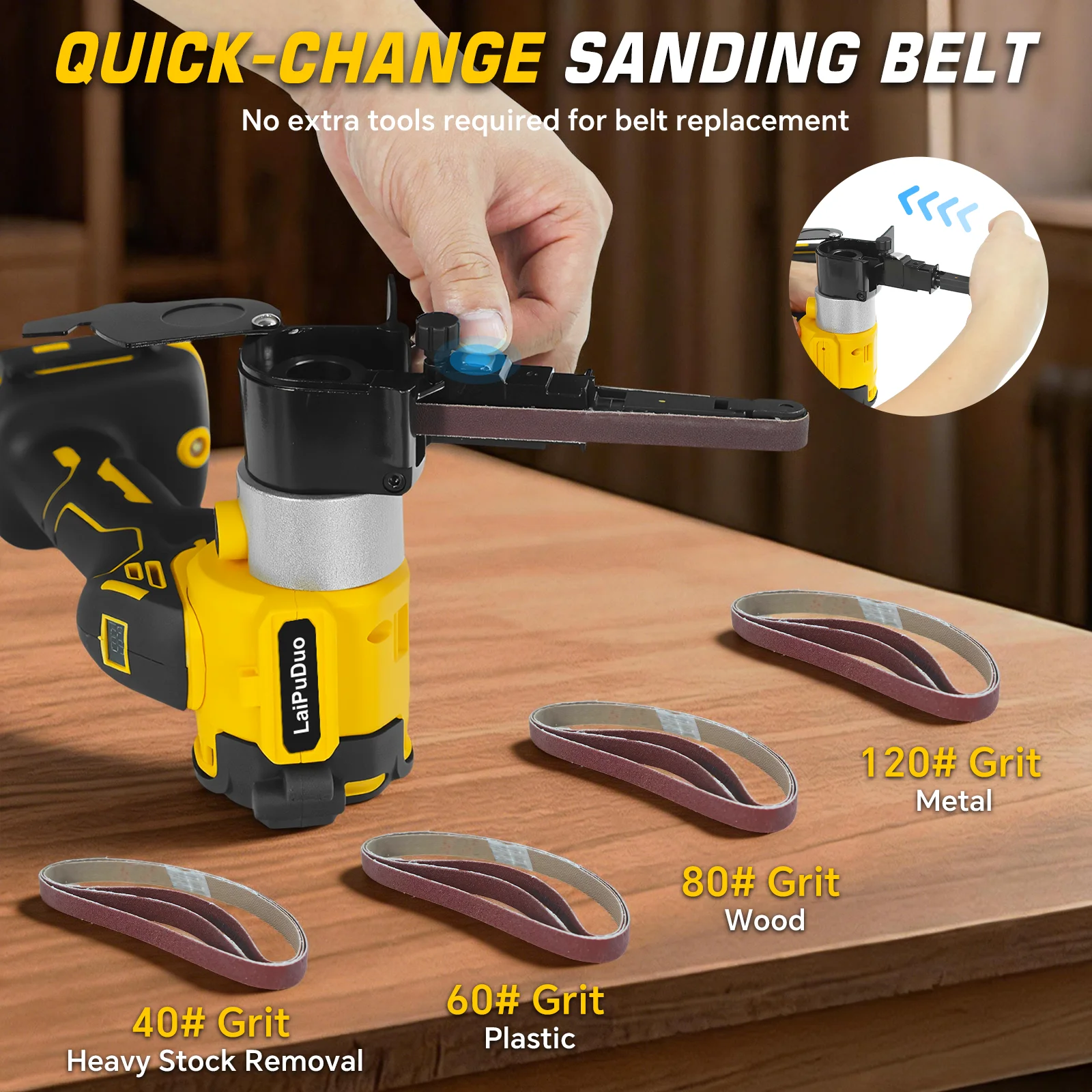 Cordless Detail Belt Sander 680W Brushless Handheld Mini Belt Sander Woodworking Metal Rust Removal For Dewalt 20V Battery Pin