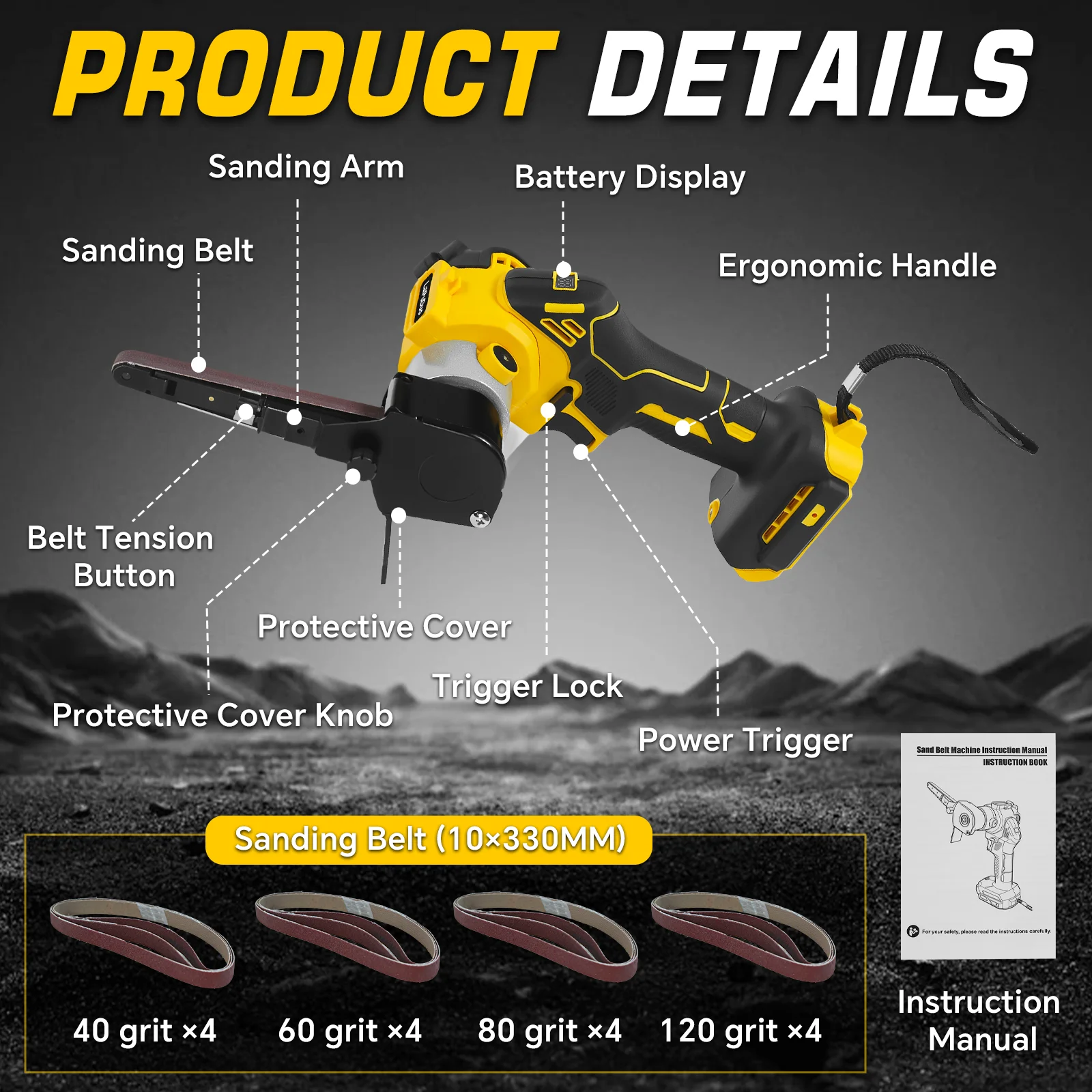 Cordless Detail Belt Sander 680W Brushless Handheld Mini Belt Sander Woodworking Metal Rust Removal For Dewalt 20V Battery Pin