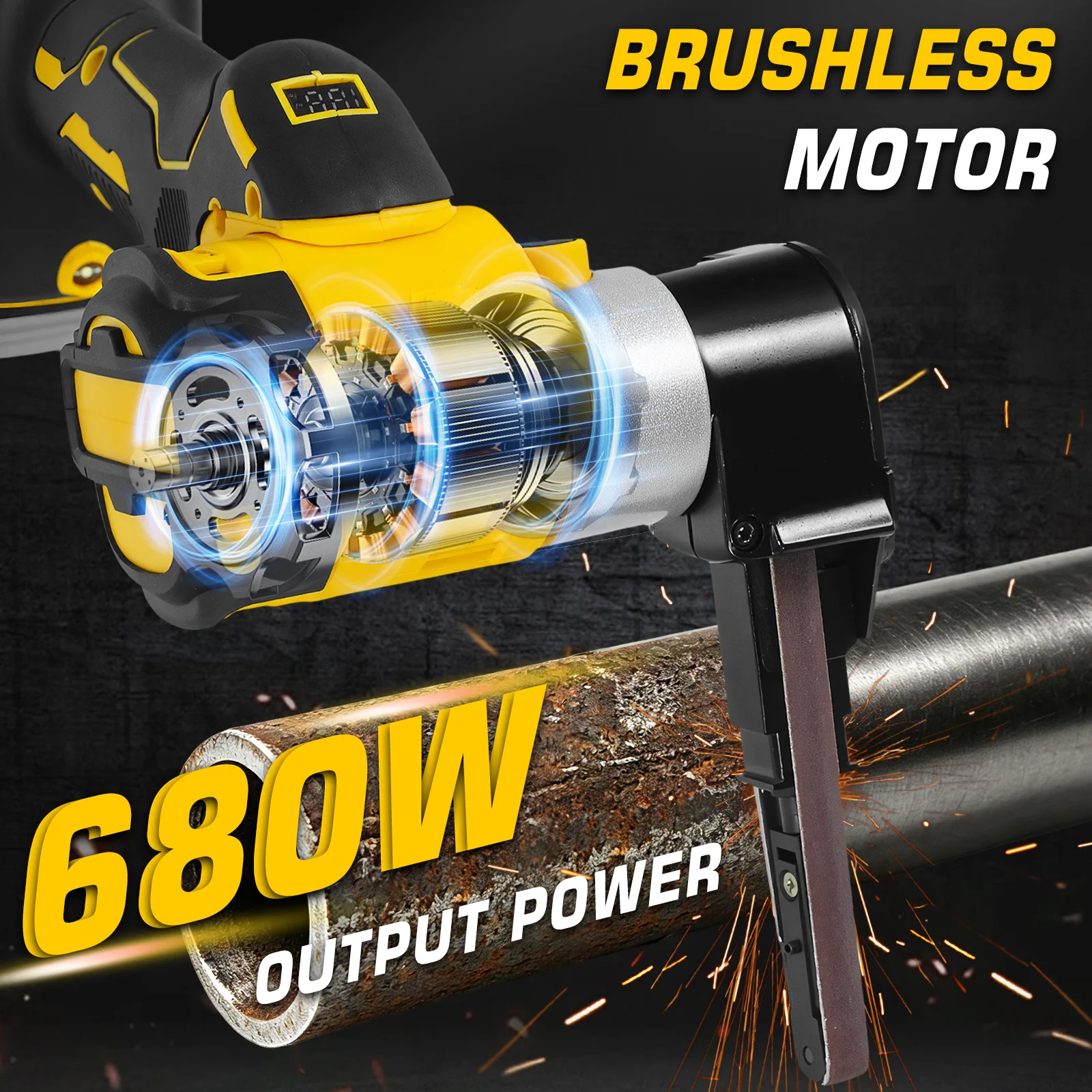 Cordless Detail Belt Sander 680W Brushless Handheld Mini Belt Sander Woodworking Metal Rust Removal For Dewalt 20V Battery Pin