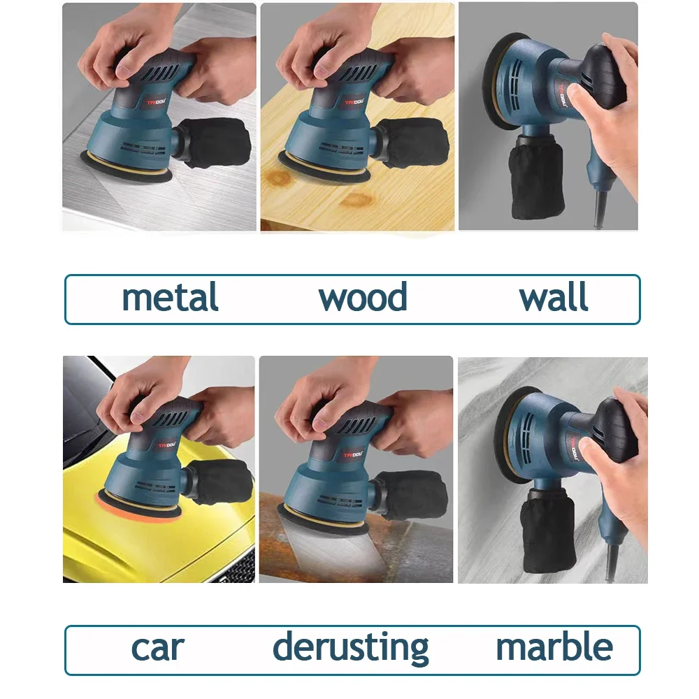 300W Powerful Electric Eccentric Sander 125mm 5 Inch 6 Speed Adjustment Wood Sanding Polisher Portable Car Polishing Machine Wit