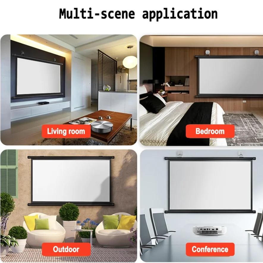 XIAOHUI 100-inch 16:9 Foldable, Wrinkle-Resistant, Washable Wall-Mounted Projector with a White Screen Suitable for Both Indoor